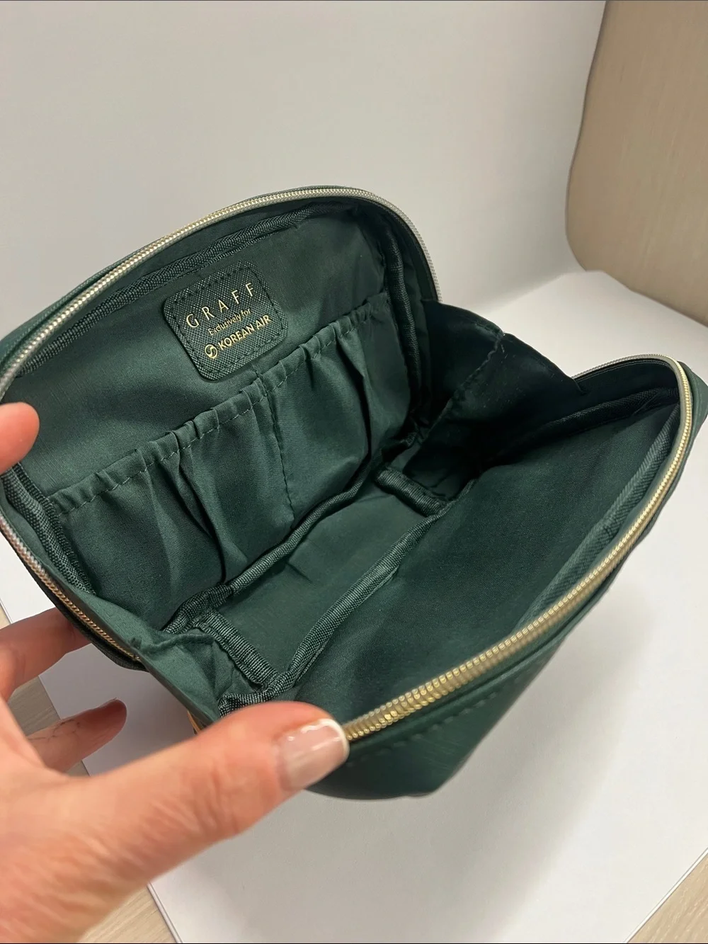 GRAFF Dark Green Vegan Leather Zip Around Travel Clutch Pouch - New